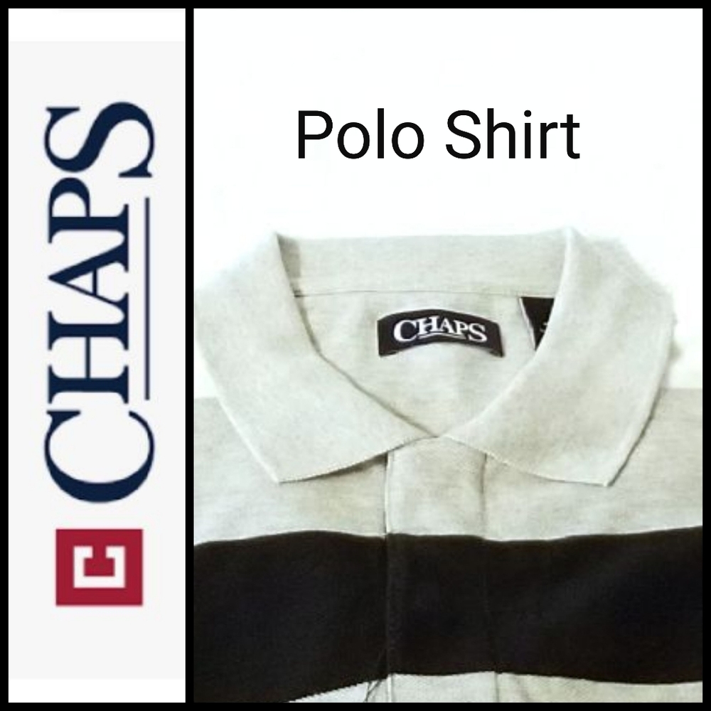 🆕️ Chaps Grey/Black Striped Polo Shirt Men Size M